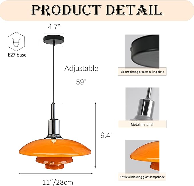 Pendant Light Orange Danish Ceiling light Mid Century Pendant Lamp 3-Layer - Image 2