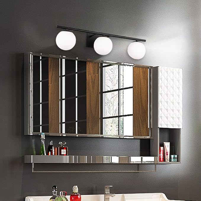 New Bathroom Vanity Light Fixtures Brushed Bronze Milk White Globe Glass Shade - Image 5