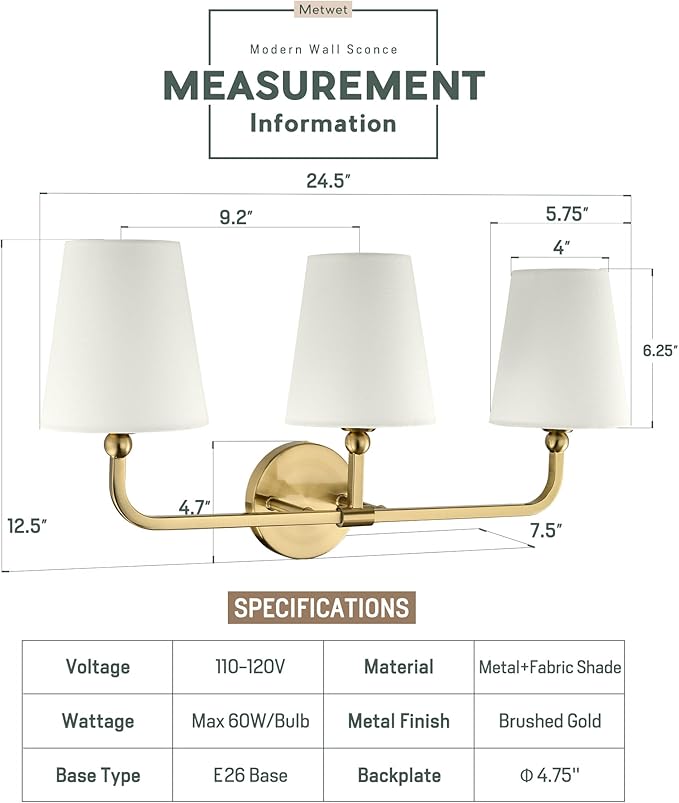 Bathroom Light Fixtures, Brushed Gold Vanity Lights - Image 2
