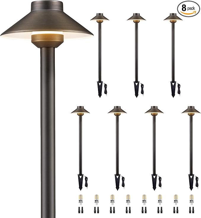Gardenreet Brass Low Voltage Path Lights - 12V LED Landscaping Pathway Lamp by Gardenreet