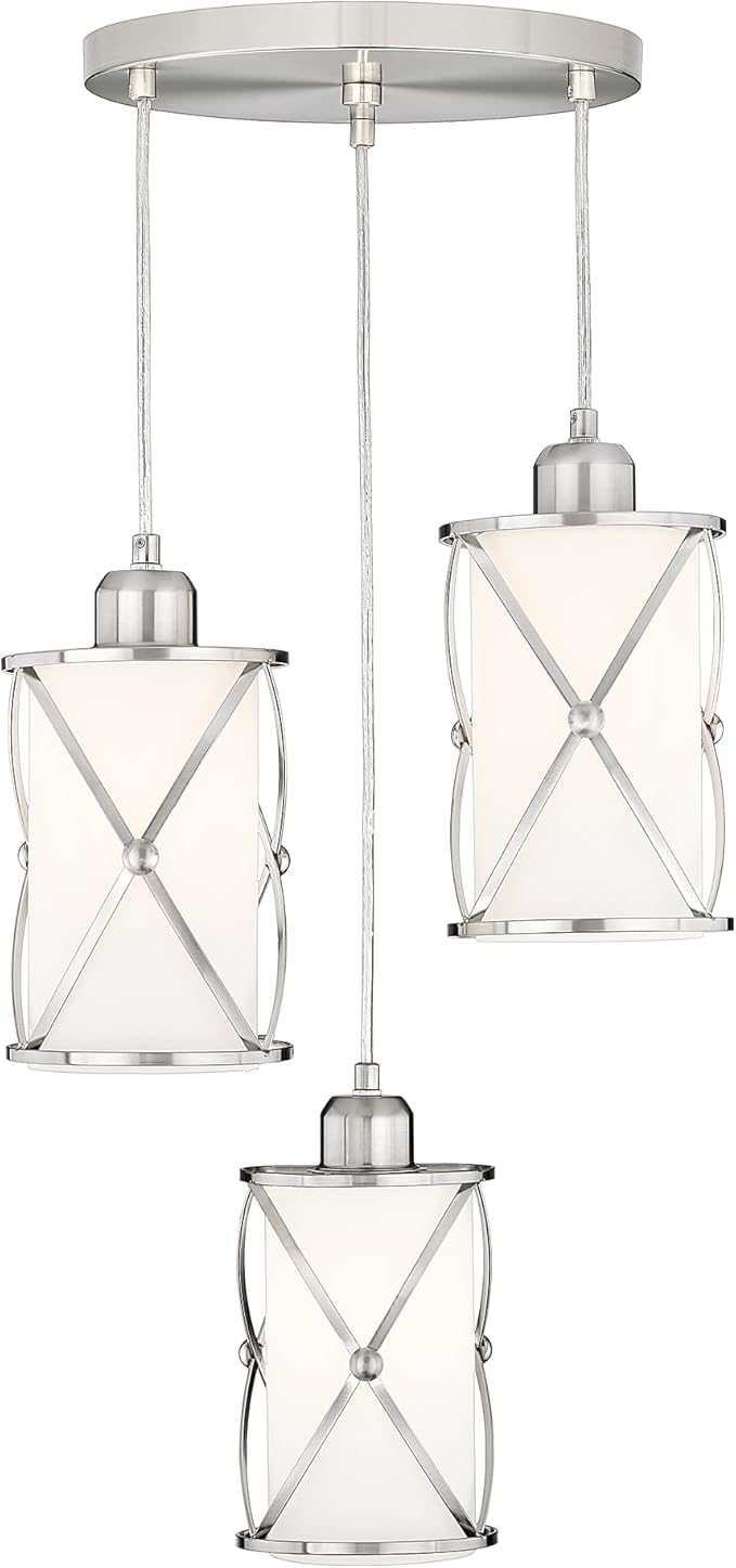 Brushed Nickel Dining Room Chandelier Light Fixture, 3-Light Pendant Lighting - Image 8