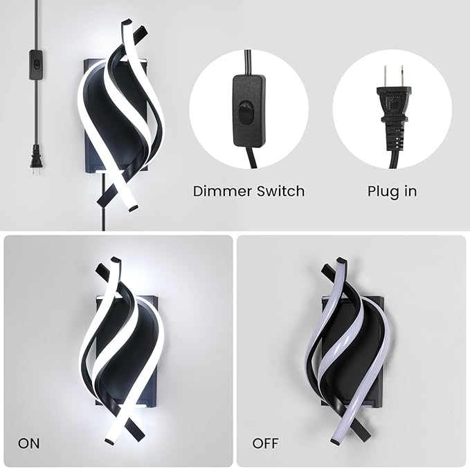 DELIPOP Modern Wall Sconces, 6500K Plug in Spiral LED Wall Sconce, 21W LED Wall - Image 3
