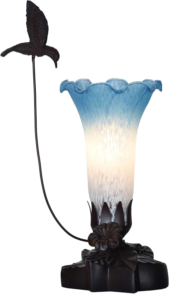Bieye LL04 Hummingbird Flying Over Lily Flower Blown Glass Table Lamp by Bieye