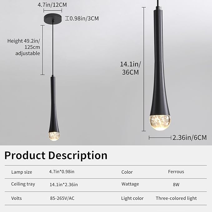 3 Pack Modern Black LED Pendant Light, Kitchen Island Ceiling Hanging Lights - Image 2