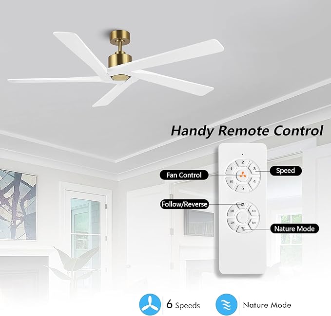 WINGBO 64 Inch DC Ceiling Fan without Lights, 5 Reversible Carved Solid Wood - Image 2