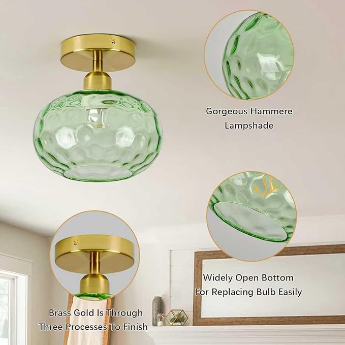 Green Glass Semi Flush Mount Ceiling Light - Image 5