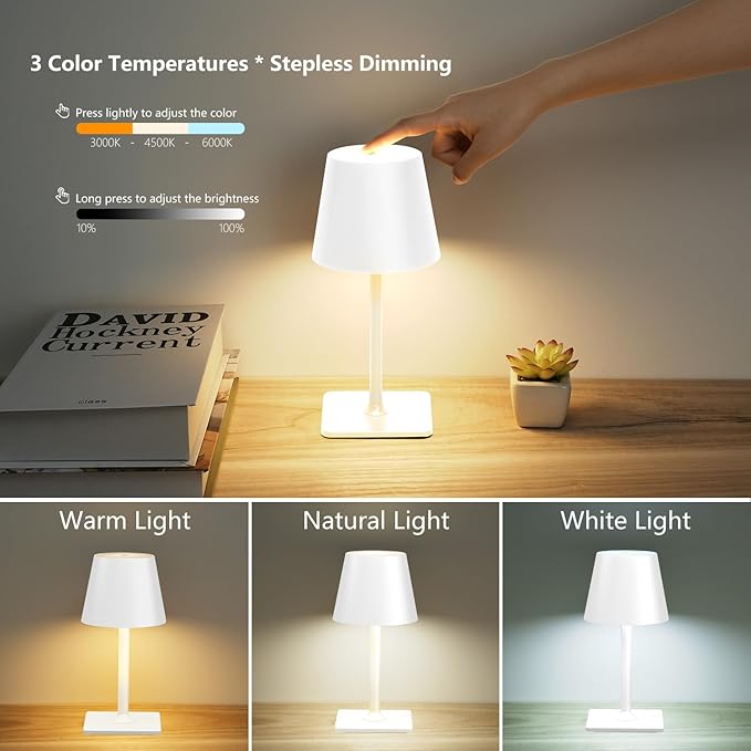 White Cordless Table Lamp Set of 2 - Image 6
