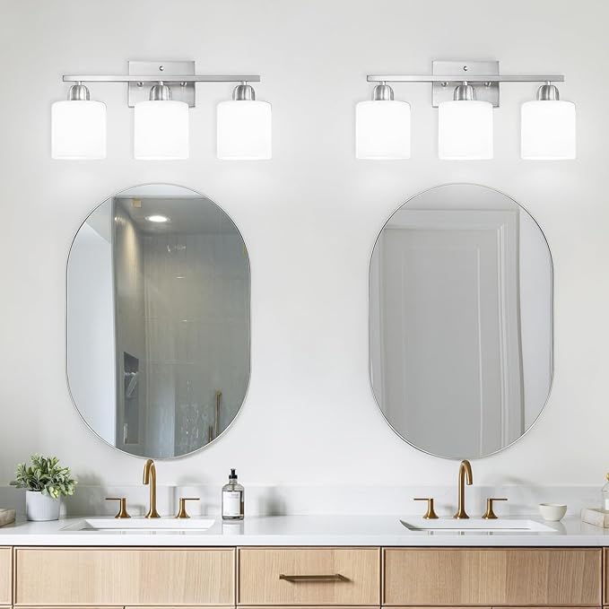 Brushed Nickel Bathroom Light Fixture, 3 Light Vanity Lights - Image 7
