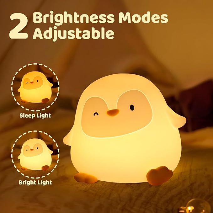 Penguin Night Light, 50-Hour Battery & Pat Control, Squishy Silicone Lamp - Image 3