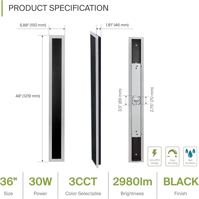 ASD LED 48" Long Wall Mount Light Fixture, Outdoor & Indoor Linear Sconce | 3CCT - Image 2