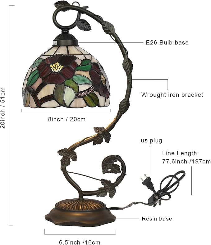 Stained Glass Lamp, Vintage Table Lamp, Living Room, Study（Crabapple Blossom） - Image 2