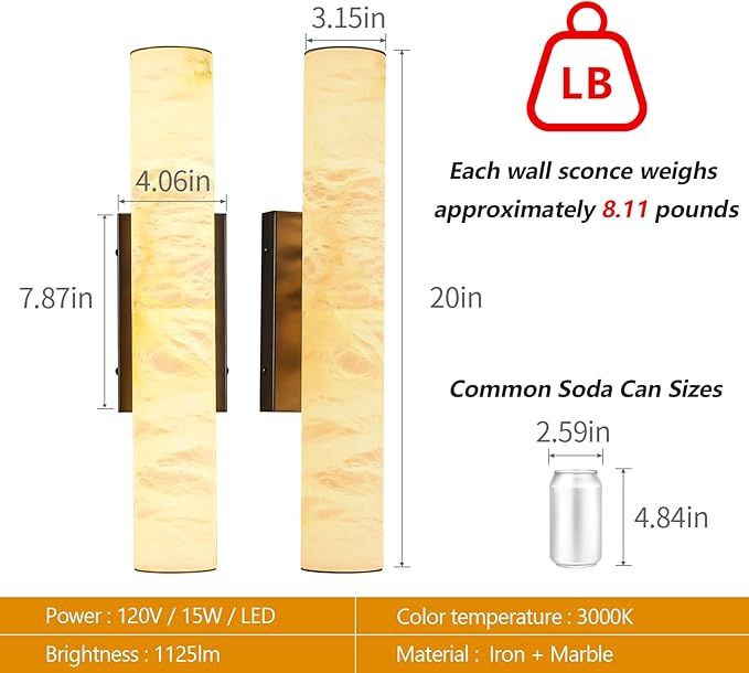 LMQNINE Natural Alabaster Wall Sconces Set of Two Spanish Marble Wall Light - Image 3