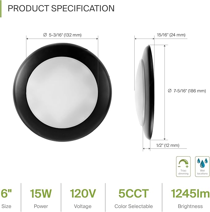 ASD 6 Pack LED Disk Lights 6 Inch, 15W 5CCT 2700K-5000K 1245LM CRI90+, Dimmable - Image 2