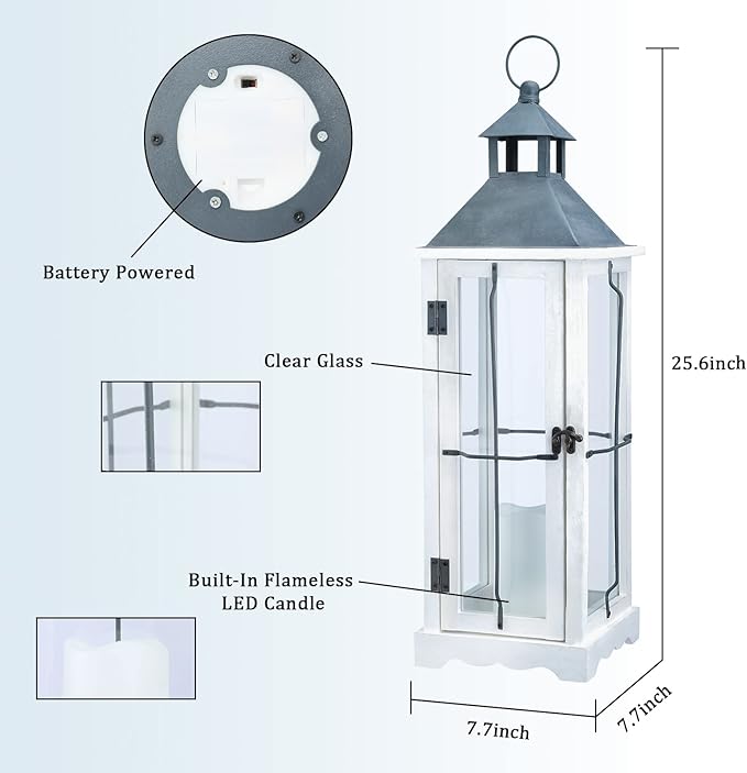 Bdor 26in Farmhouse White IP65 Waterproof Wood Metal Decorative Lanterns - Image 7