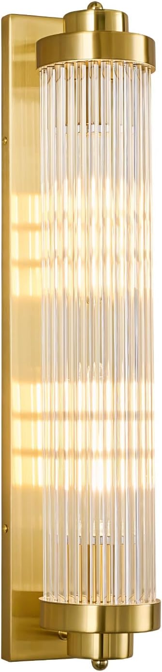 Gold Wall Sconces with Crystal Glass Strip Bathroom Sconces 2 Light E12 Base by FDPBY