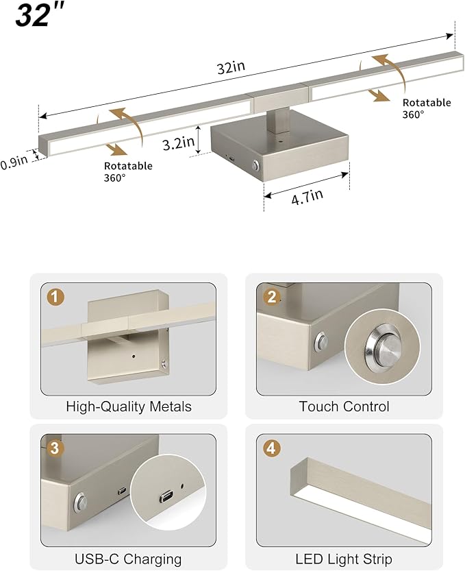 32 Inch Rechargeable Battery Operated Wall Sconce Set of Two, Cordless - Image 5