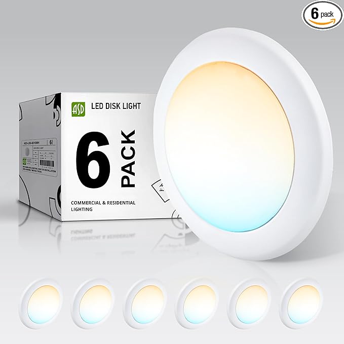 ASD 6 Pack LED Disk Lights 6 Inch, 15W 5CCT 2700K-5000K 1245LM CRI90+, Dimmable by ASDLightingCorporation