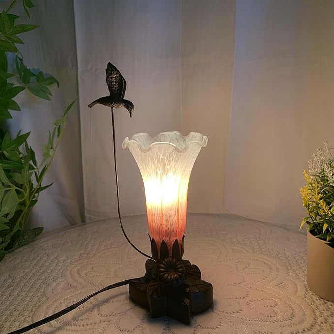 Bieye LL01 Hummingbird Flying Over Lily Flower Blown Glass Table Lamp - Image 2