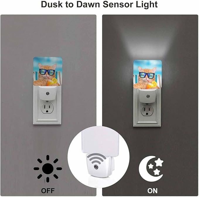 LED Night Light, Funny Cat Sunglasses Relaxing Vacation On Blue Sea LED Night - Image 3