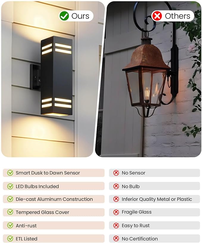 SHIMR Dusk to Dawn Outdoor Light Fixture, Modern Outdoor Wall Lights - Image 6