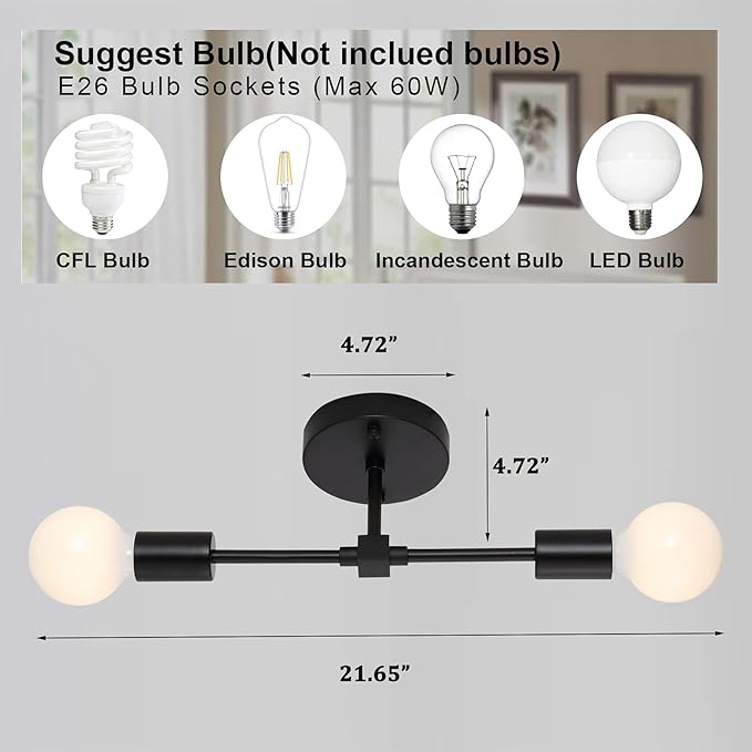 2-Lights Matte Black Bathroom Vanity Wall Sconce Modern Industrial Wall Lamp - Image 5
