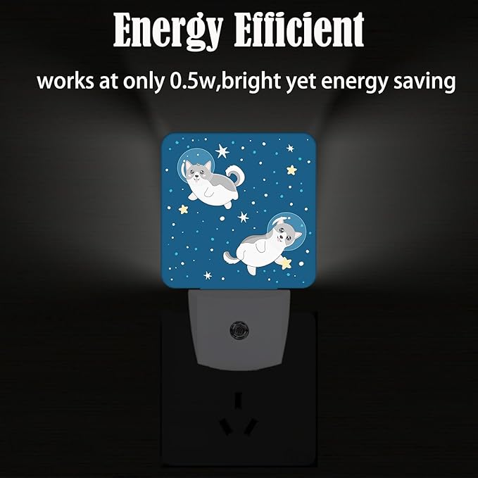 Cute Husky Astronauts on Space Night Light, Plug-in Night Lights - Image 4