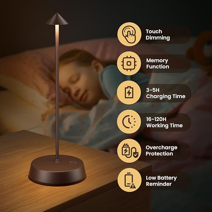 Cordless Table Lamps Rechargeable, 6000mAh LED Battery Operated Desk Lamp - Image 2