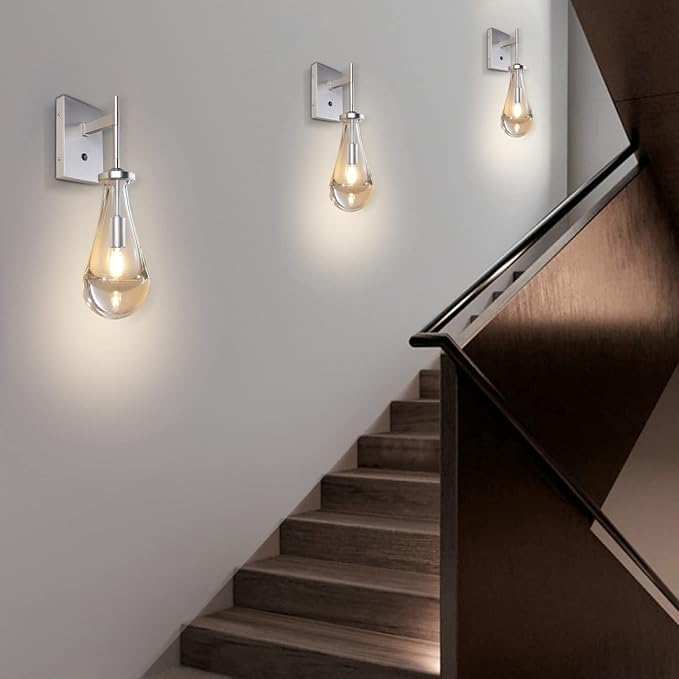 HuisMier Brushed Nickel Wall Sconce, Raindrop Wall Sconces - Image 2