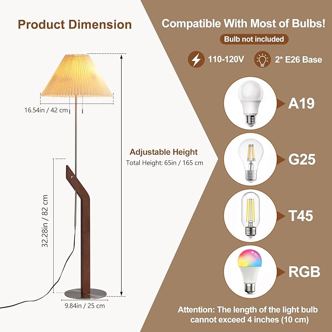 Wood Floor Lamp, 2-Light Modern Mid Century Vintage Floor Lamp, Height - Image 5