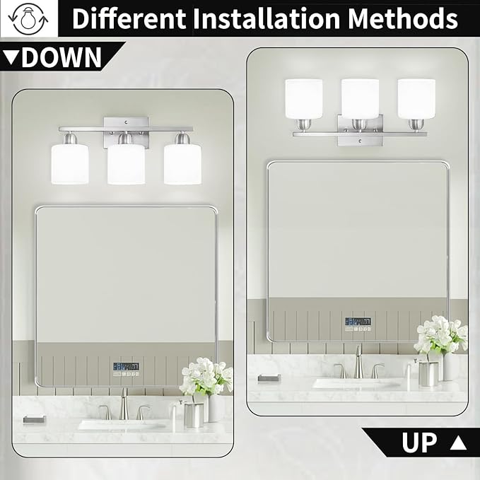 Brushed Nickel Bathroom Light Fixture, 3 Light Vanity Lights - Image 4
