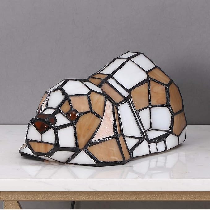 Bieye L10210 Tiffany Style Stained Glass Accent Dog Table Lamp - Image 2