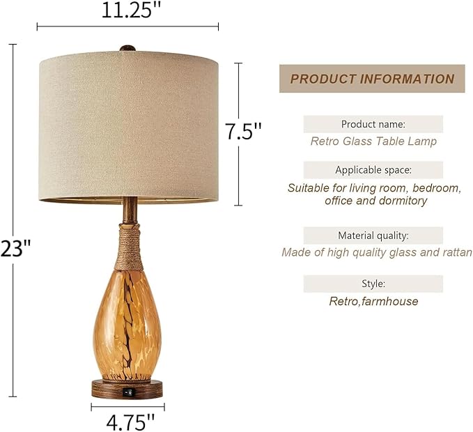 OYEARS 23" USB A+C Table Lamp for Bedroom Living Room Modern Bedside Lamps - Image 7