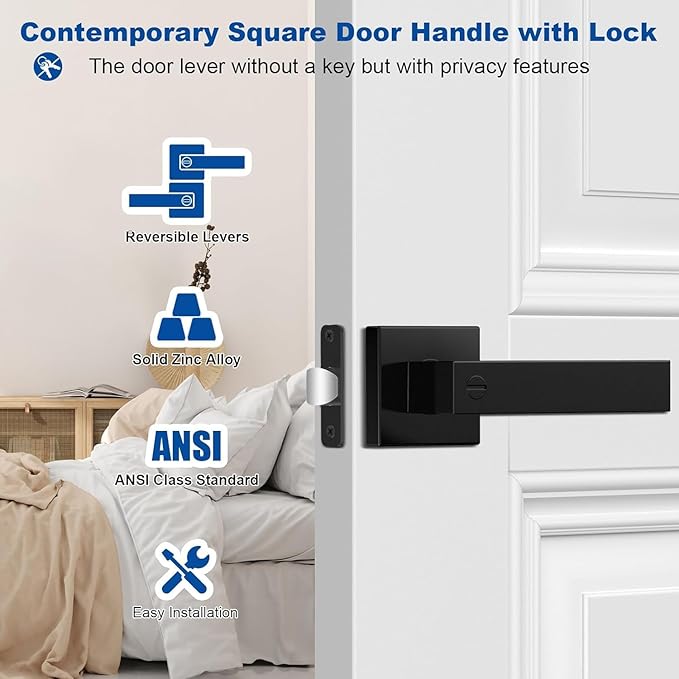 Estmoon 5 Pack Matte Black Door Handles Interior Door Knobs, Home Improvement - Image 8