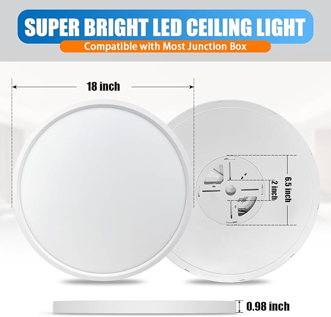 Allsmartlife Led Flush Mount Ceiling Light 2-Pack, 18 inch 36W 4650lm Dimmable - Image 4