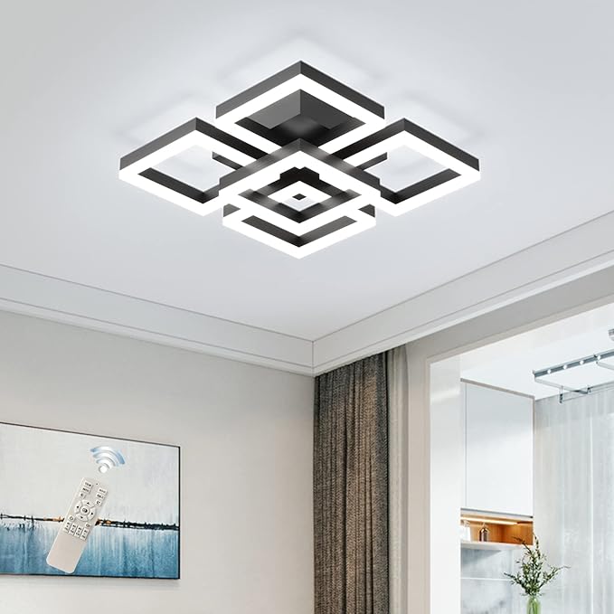 GEADI Modern LED Ceiling Light, 64W Dimmable Black Flush Mount Light 5-Square by GEADI