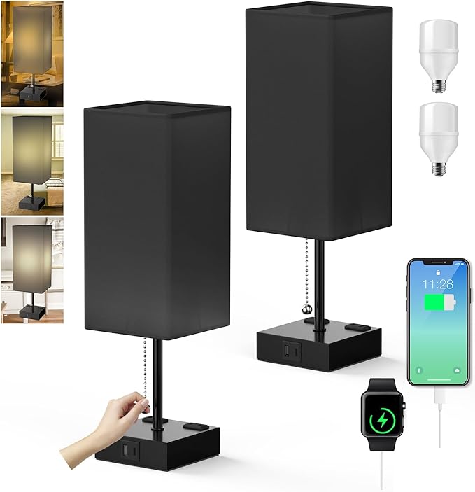 Table Lamp for Bedroom with USB, Bedside Lamp with USB C+A Charging Ports - Image 2