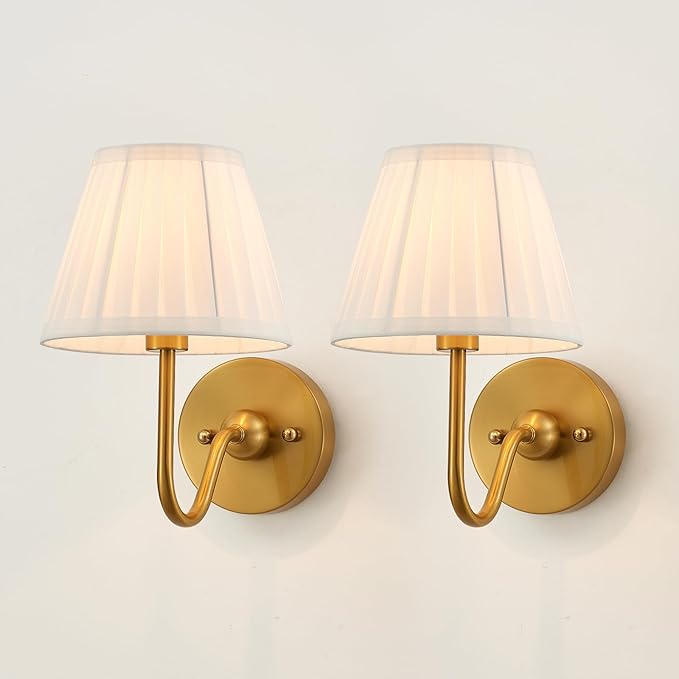 Set of Two Modern Wall Sconces Brass Frabic Wall Lights Contemporary Classic by MhyTognLighting