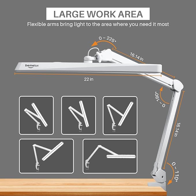 LED Architect Desk Lamp with Clamp, Metal Swing Arm 2000 Lumens Dimming Office - Image 4