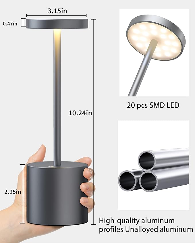 2Pack Cordless Table Lamp, Rechargeable LED Battery 5000mAh Metal USB Portable - Image 8