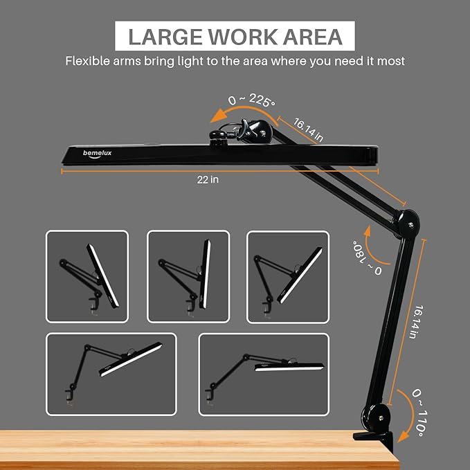 LED Architect Desk Lamp with Clamp, Metal Swing Arm 2000 Lumens Dimming Office - Image 3
