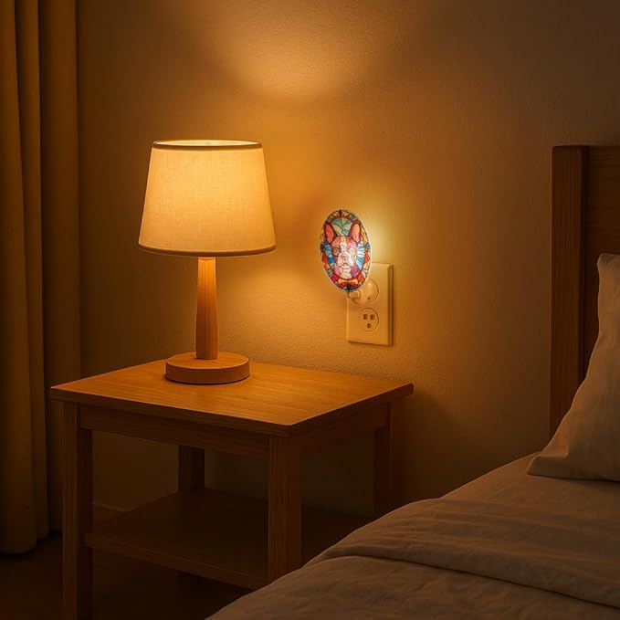 Stained Glass Styled French Bulldog Night Light – Real Glass Plug-in Dog Night - Image 3