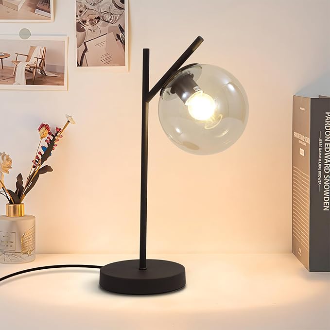 Mid Century Table Lamp Vintage Bedroom Desk Lamp Black Nightstand Lamp by Fulesi