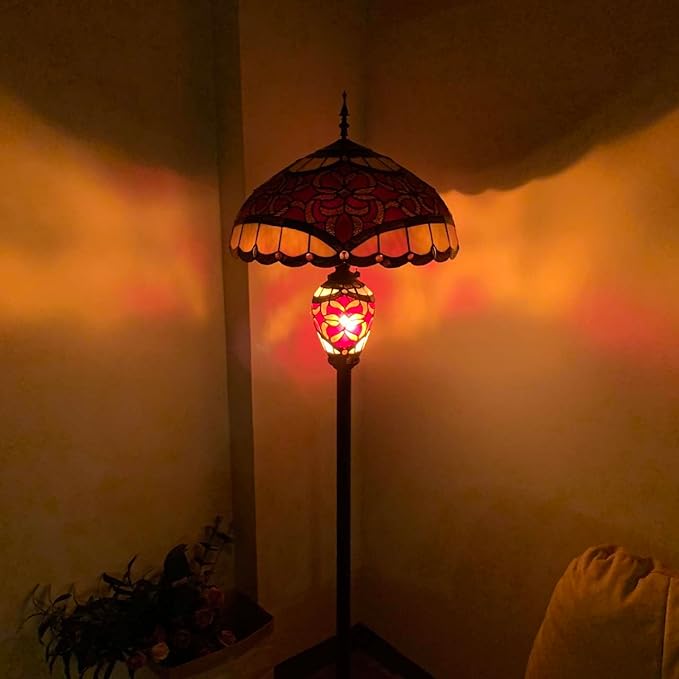 Bieye L10867 Baroque Tiffany Style Stained Glass Double Lit Floor Lamp - Image 3
