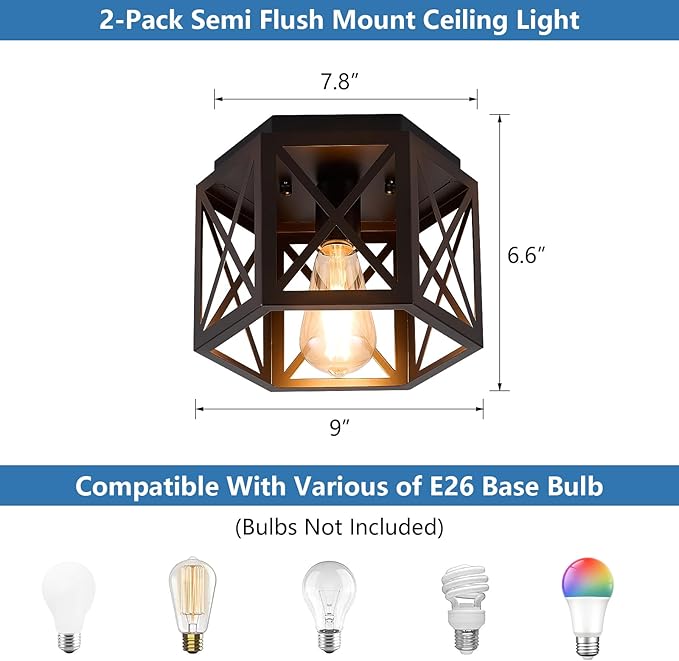 2 Pack Flush Mount Ceiling Light, 1-Light Black Light Fixtures Ceiling Mount - Image 6