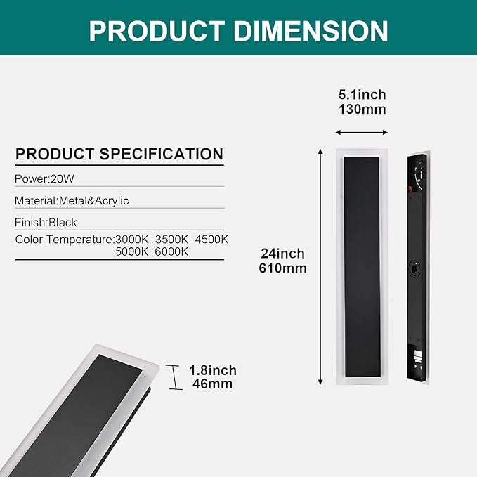 2 Pack LED Outdoor Long Wall Lights, 24 inch Outdoor Linear Light - Image 7