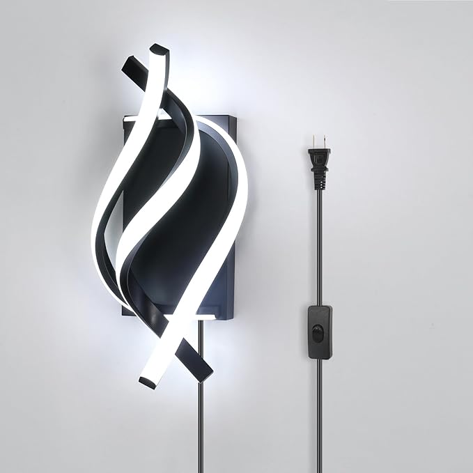 DELIPOP Modern Wall Sconces, 6500K Plug in Spiral LED Wall Sconce, 21W LED Wall by DELIPOP