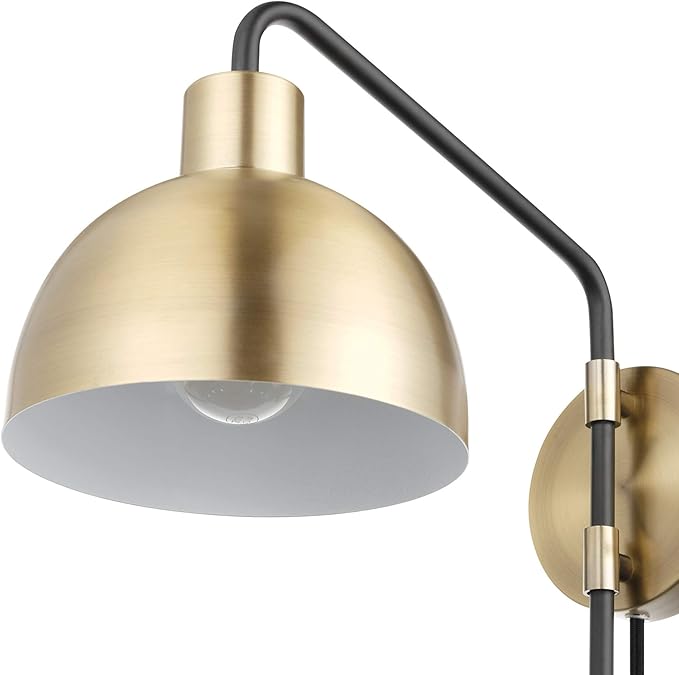 GLOBE Electric 51719 1-Light Plug-in or Hardwire Wall Sconce, Antique Brass - Image 7