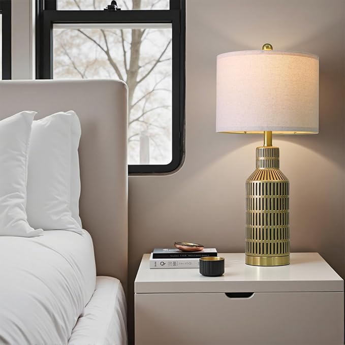25" Gold and Black Modern Ceramic Bedside Lamp Set of 2 - Image 5