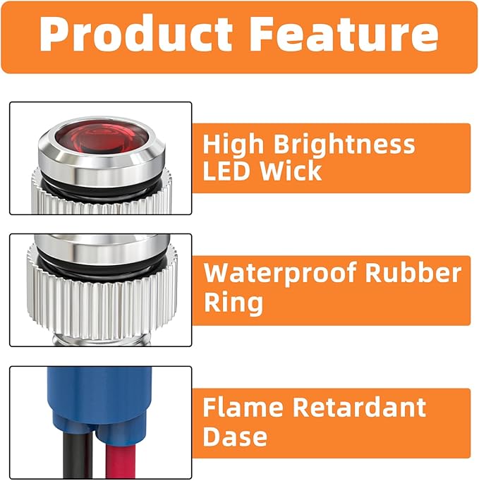 GASHER 5 PCS Energy Saving Indicator Light, LED Light 12V/24V/110V 20mA Panel - Image 4