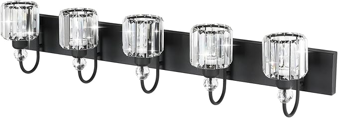 Ralbay Modern Crystal Black 5-Light Bathroom Vanity Light, Matte Black Crystal - Image 2
